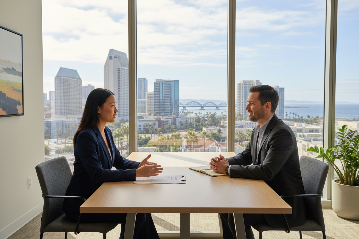 A San Diego job seeker in a job interview